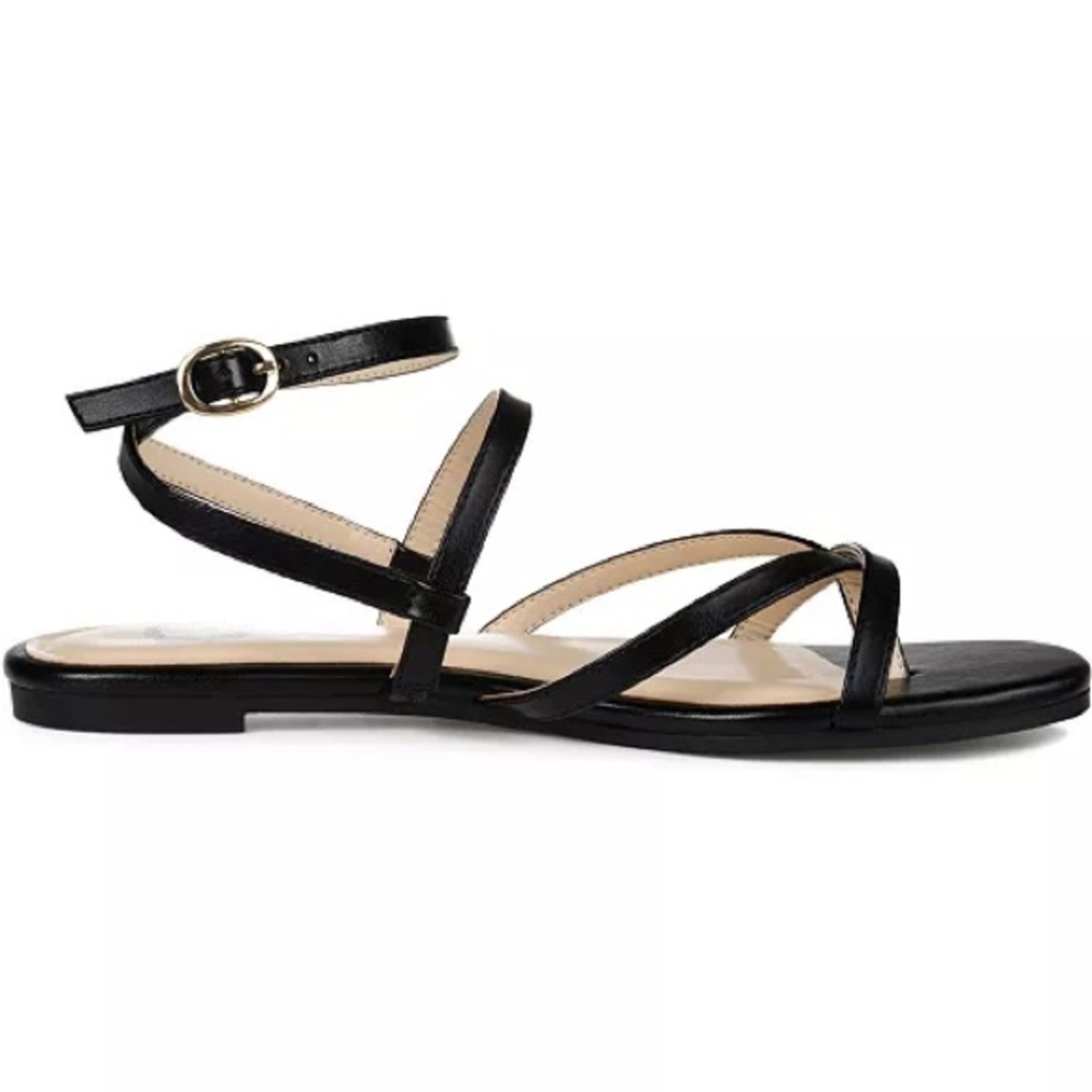 Journee Collection🔥Black 
Women's Serissa Strappy Flat Sandals BRAND NEW SIZE 12 - Picture 2 of 16